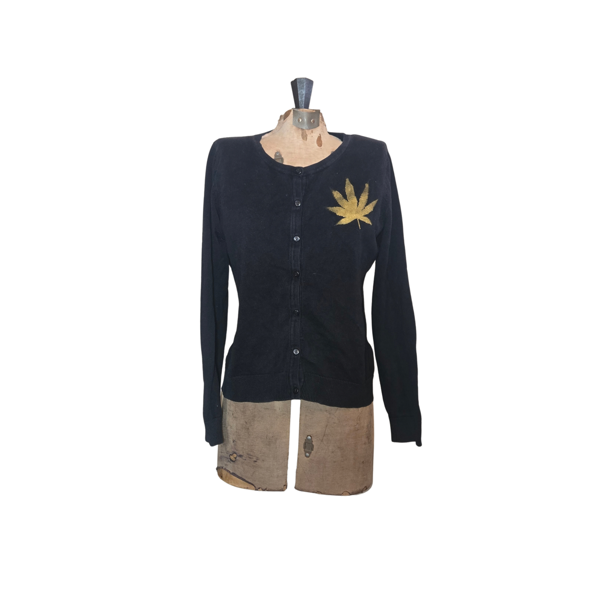 gold weed leaf cardigan