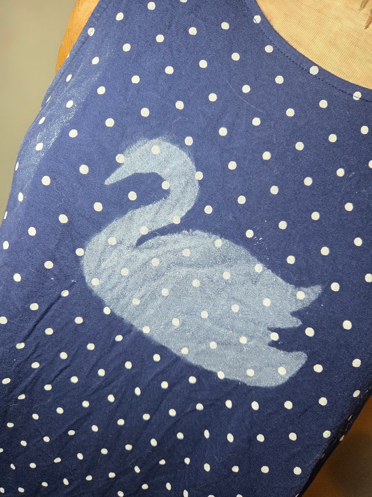 navy blue polka dot swan dress
