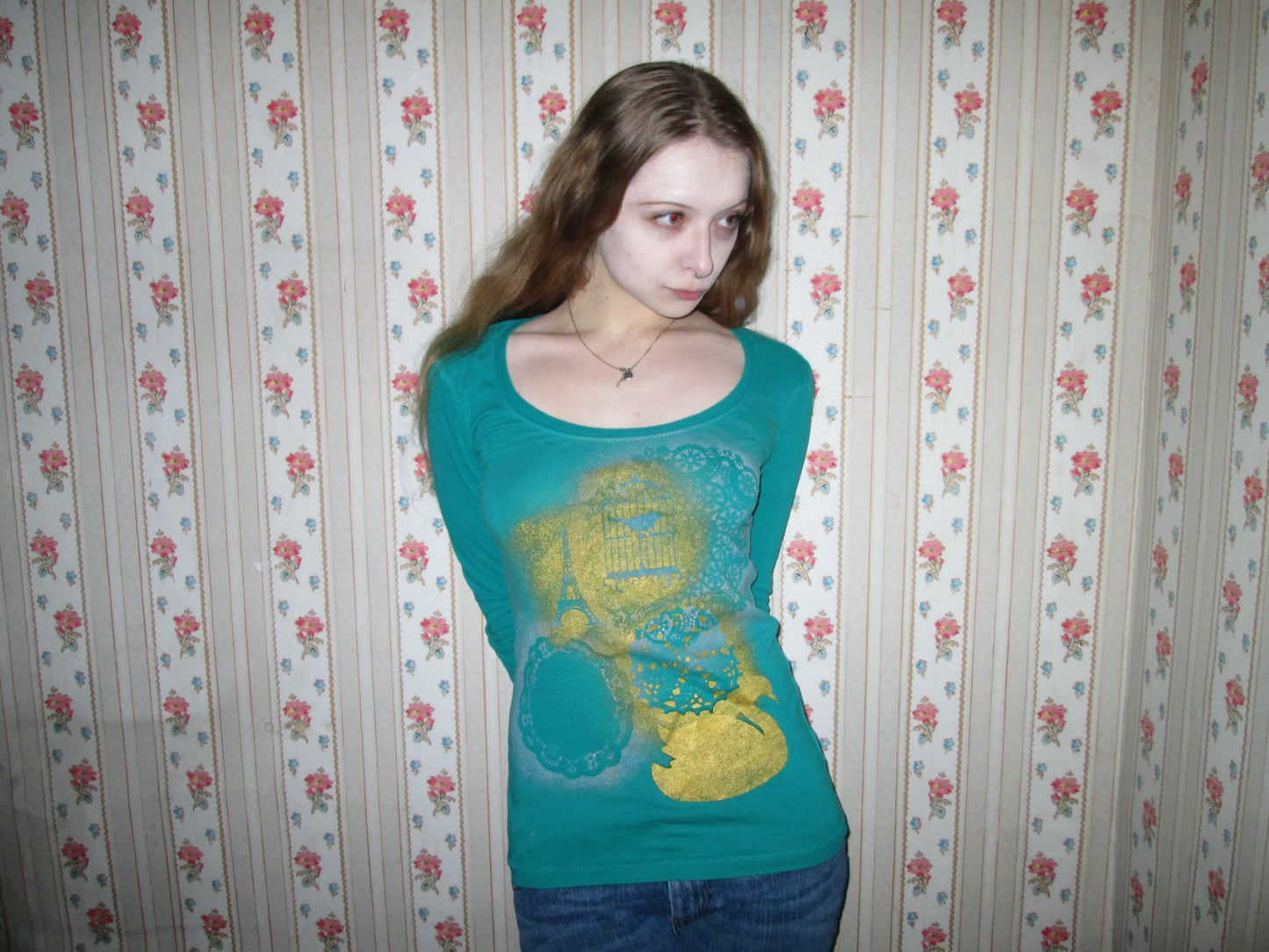 jade green collage top