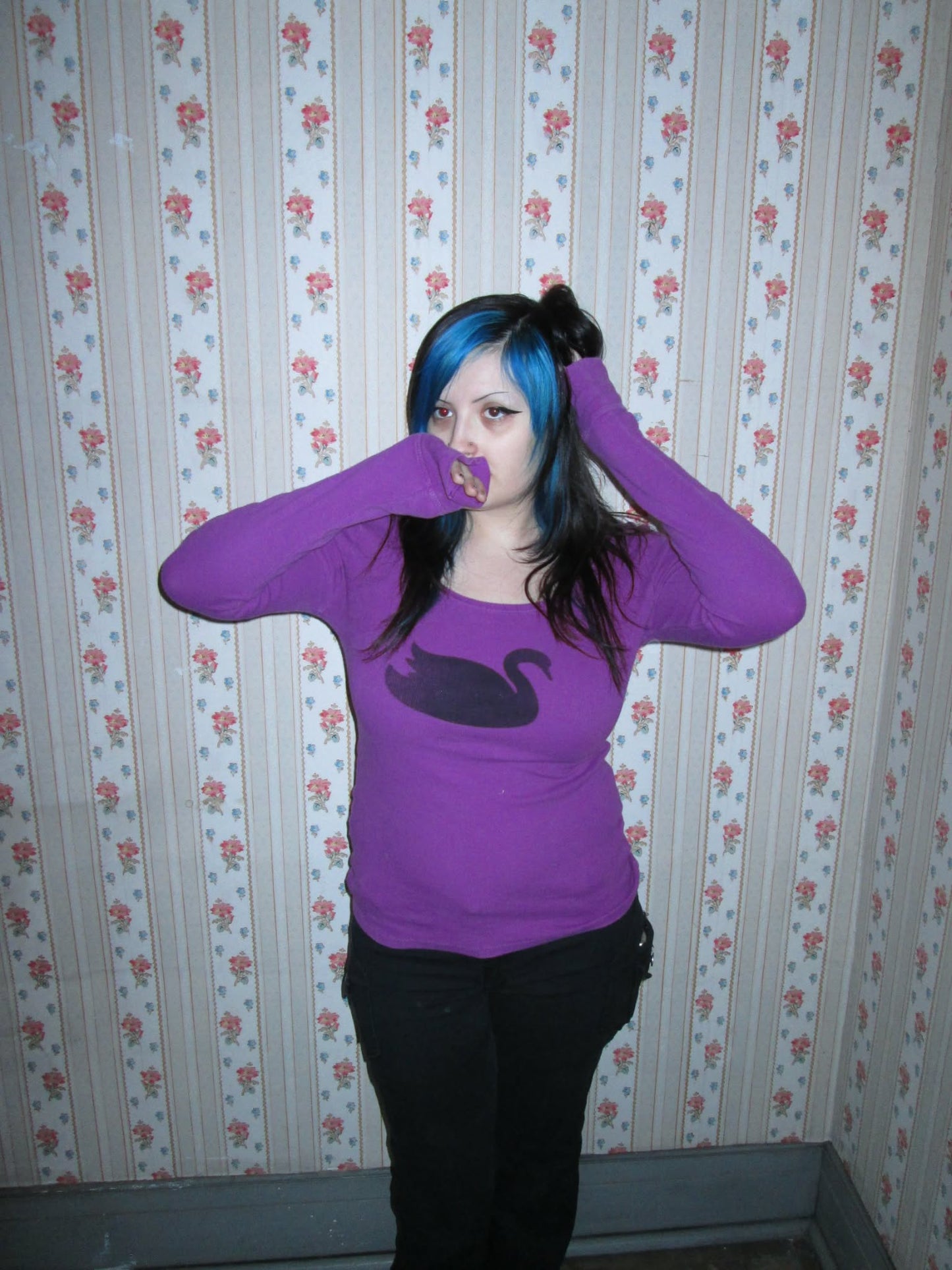 purple and black swan top