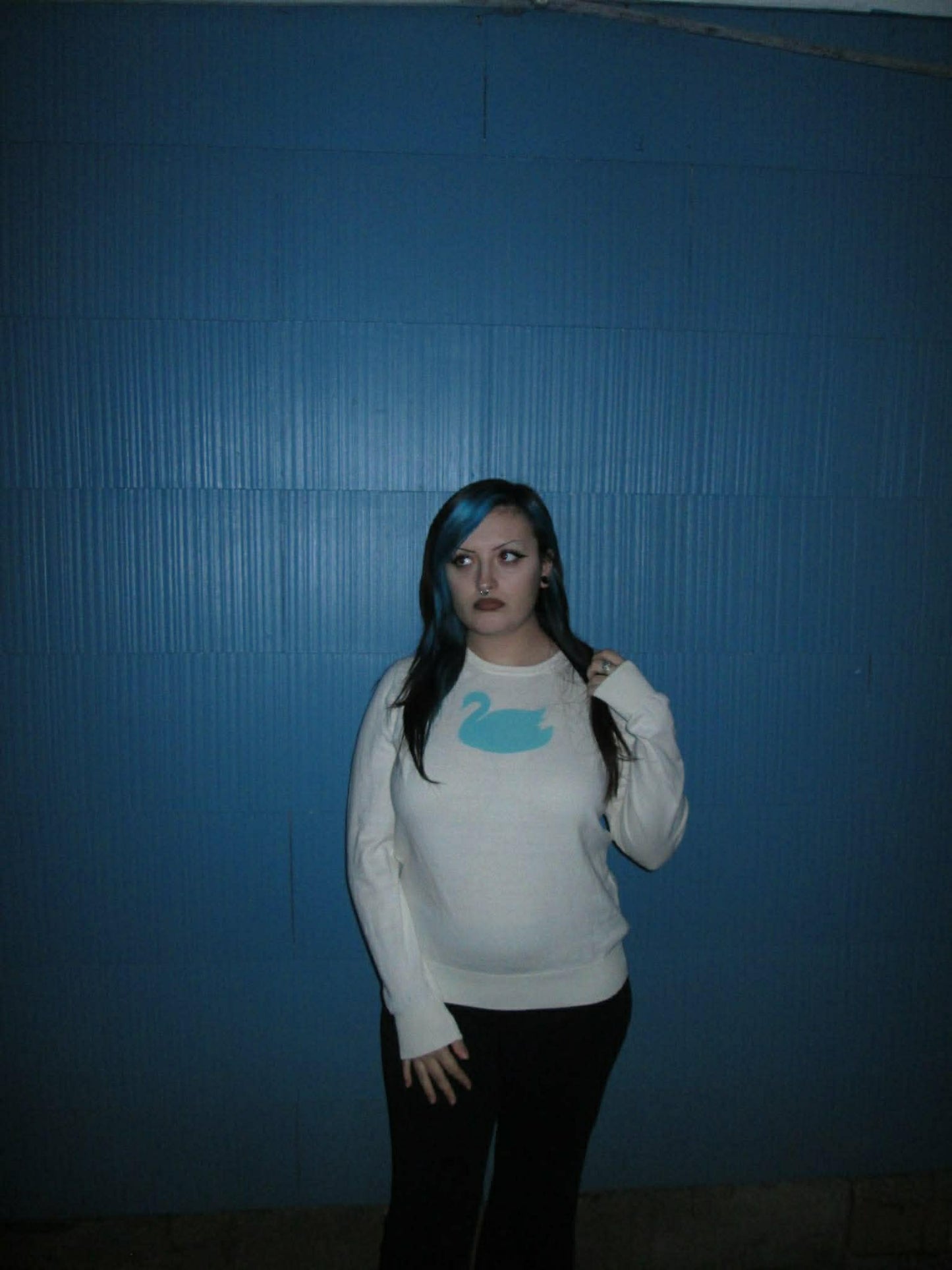 turquoise swan sweater