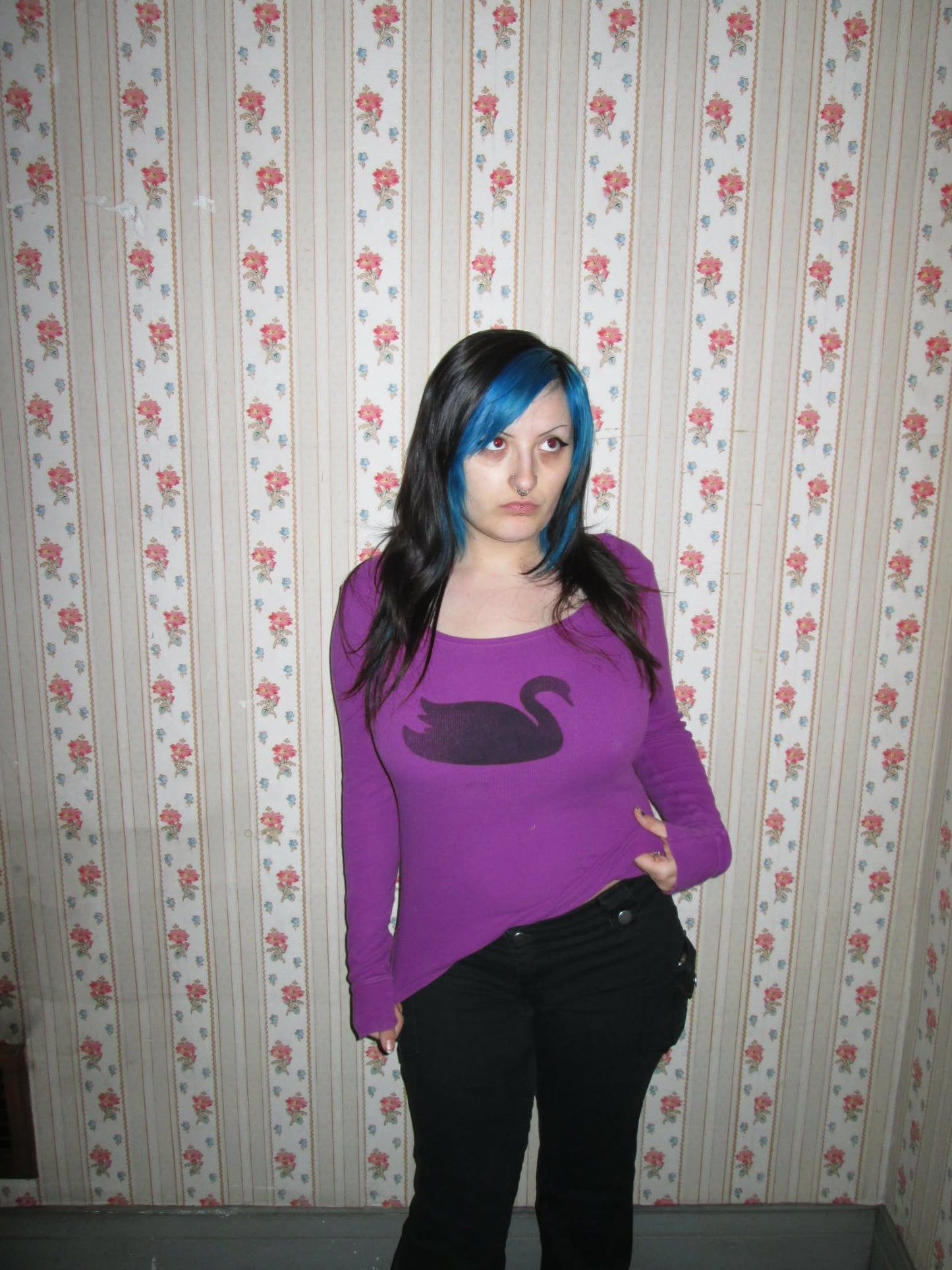 purple and black swan top