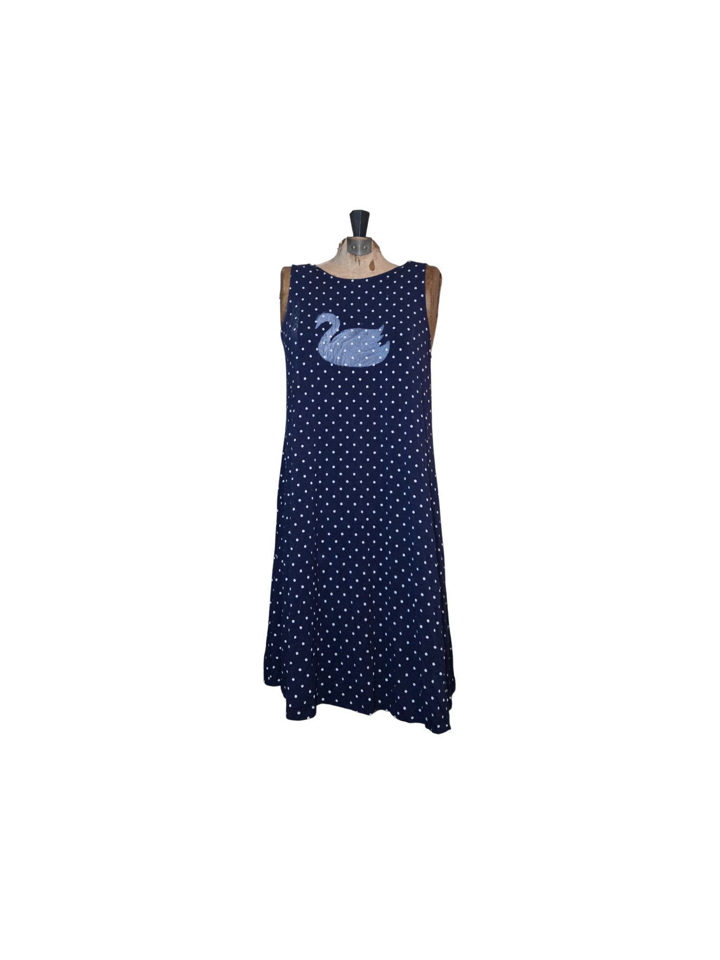 navy blue polka dot swan dress