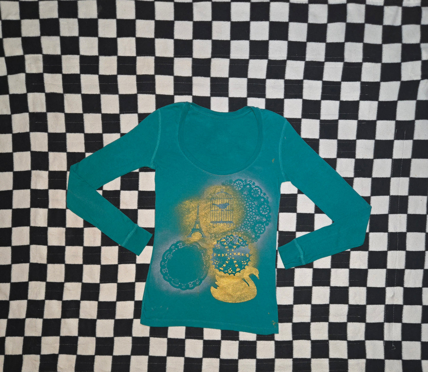 jade green collage top