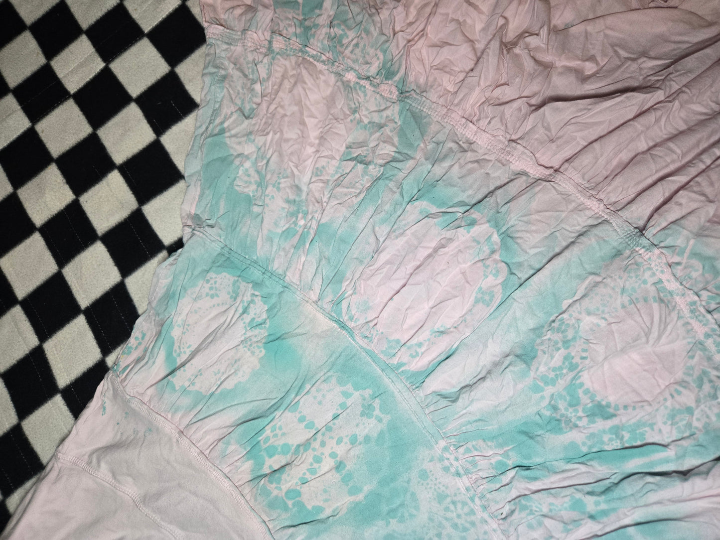 pink and blue doily skirt