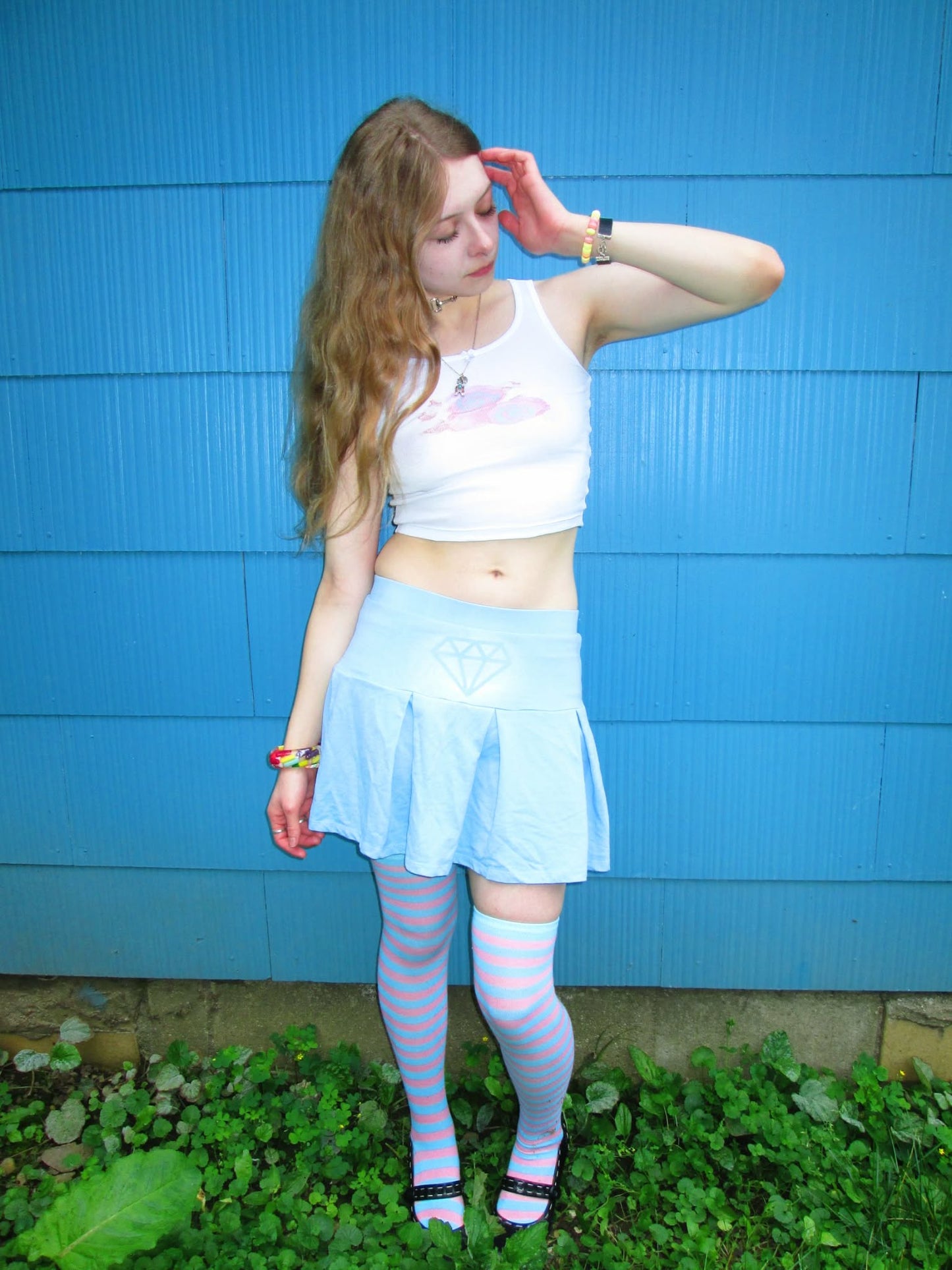 pastel blue diamond skirt