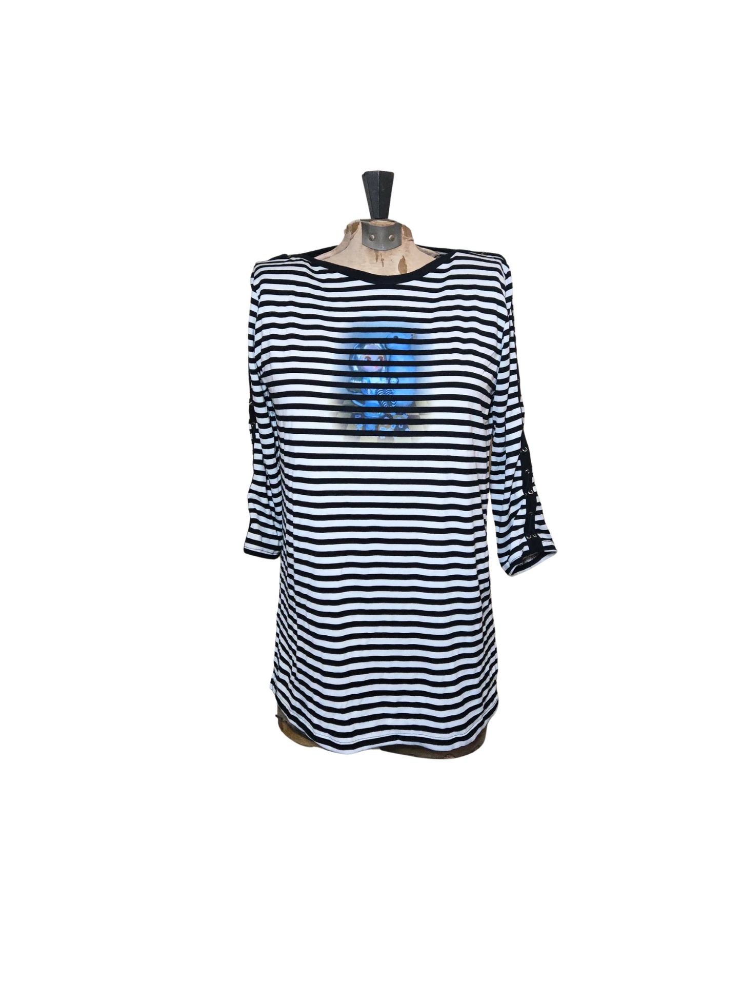 black and white striped alice top