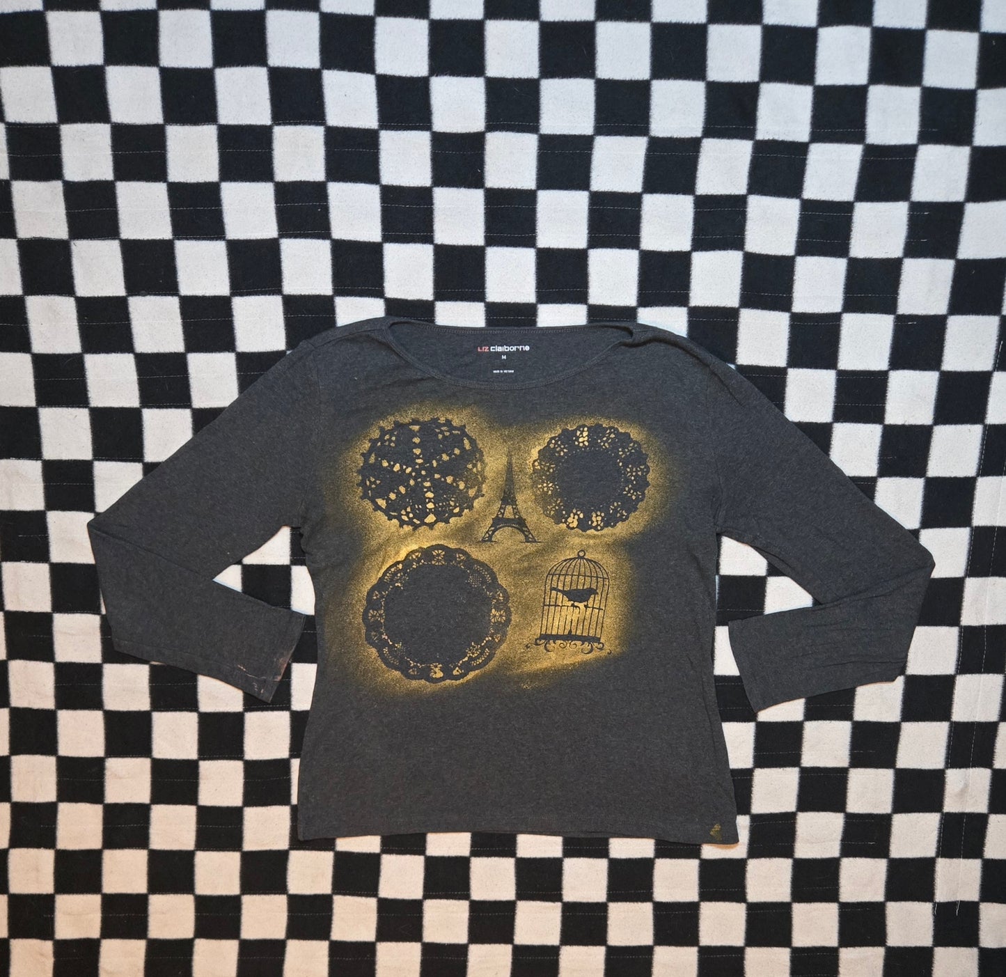 grey and gold collage top