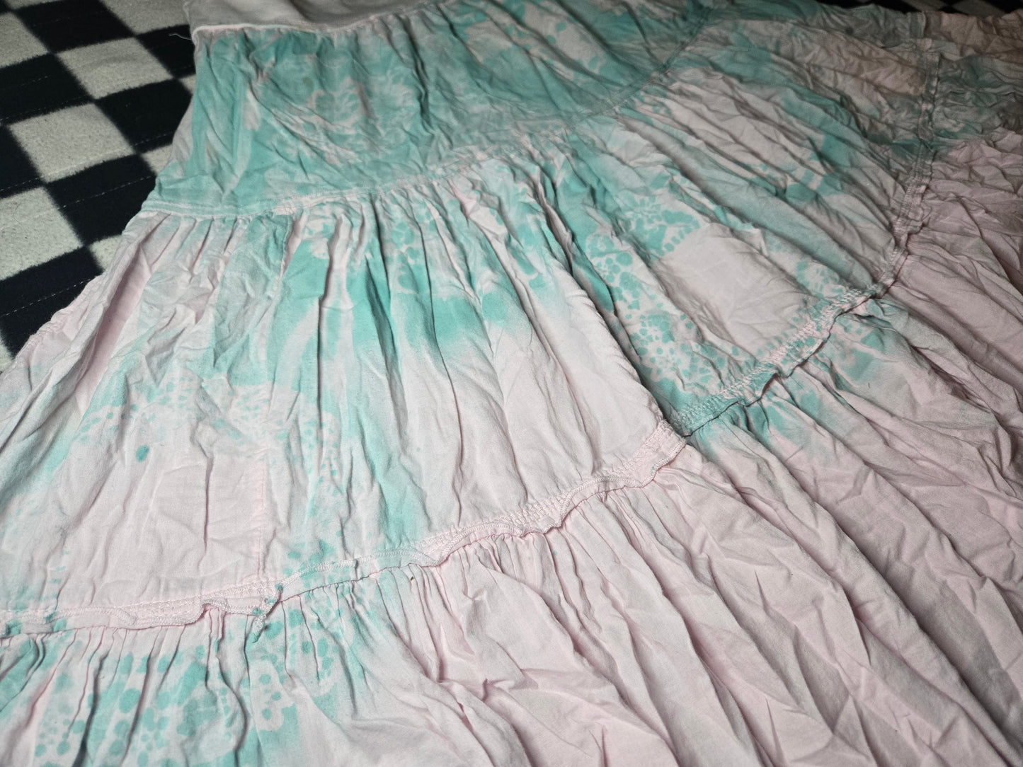pink and blue doily skirt