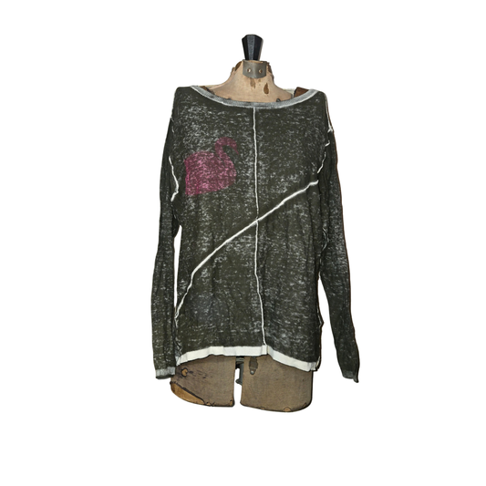 green and pink swan sweater