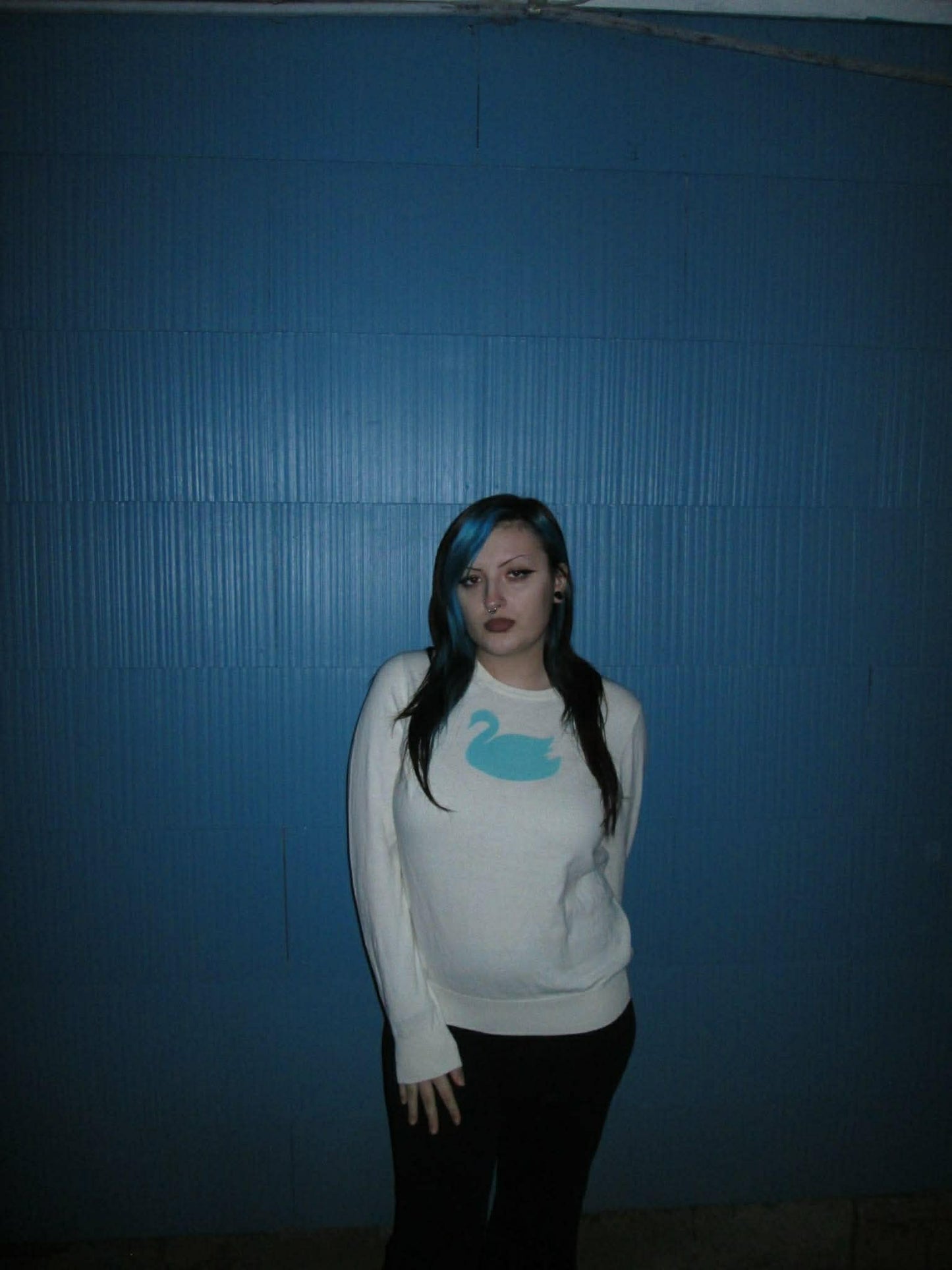 turquoise swan sweater