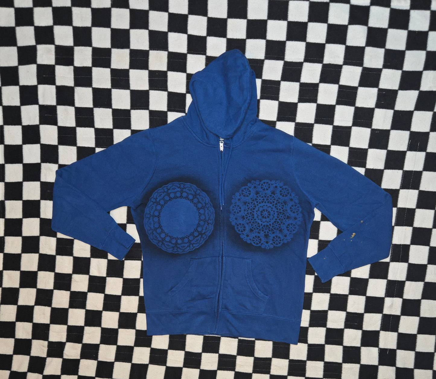 blue and black doily jacket