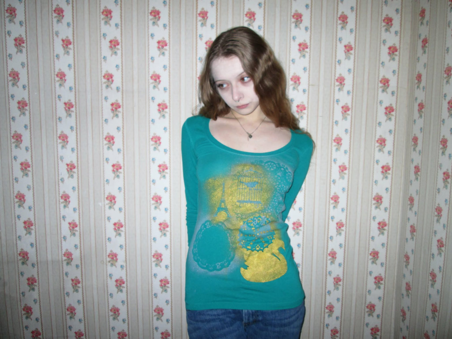 jade green collage top