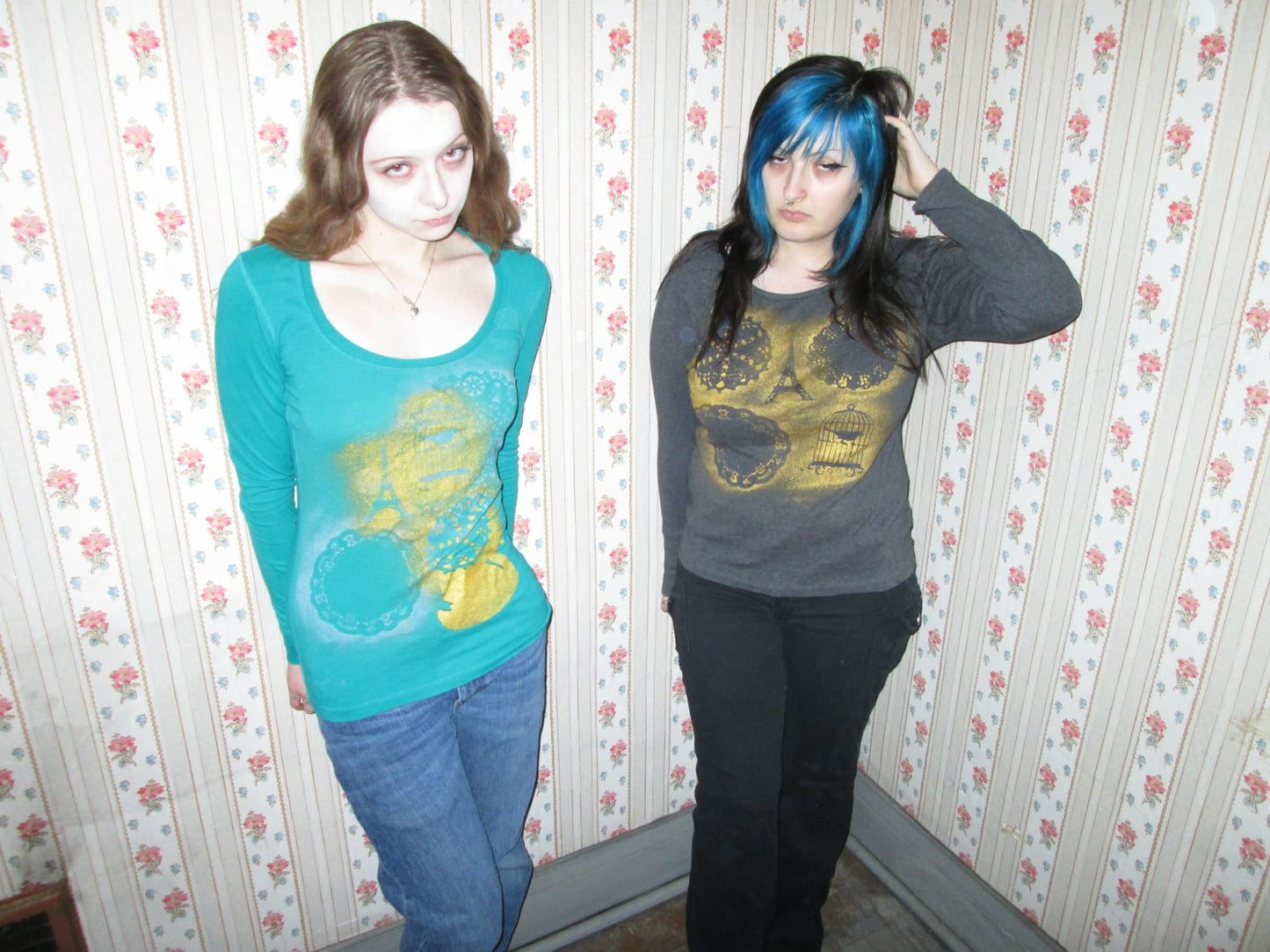 grey and gold collage top