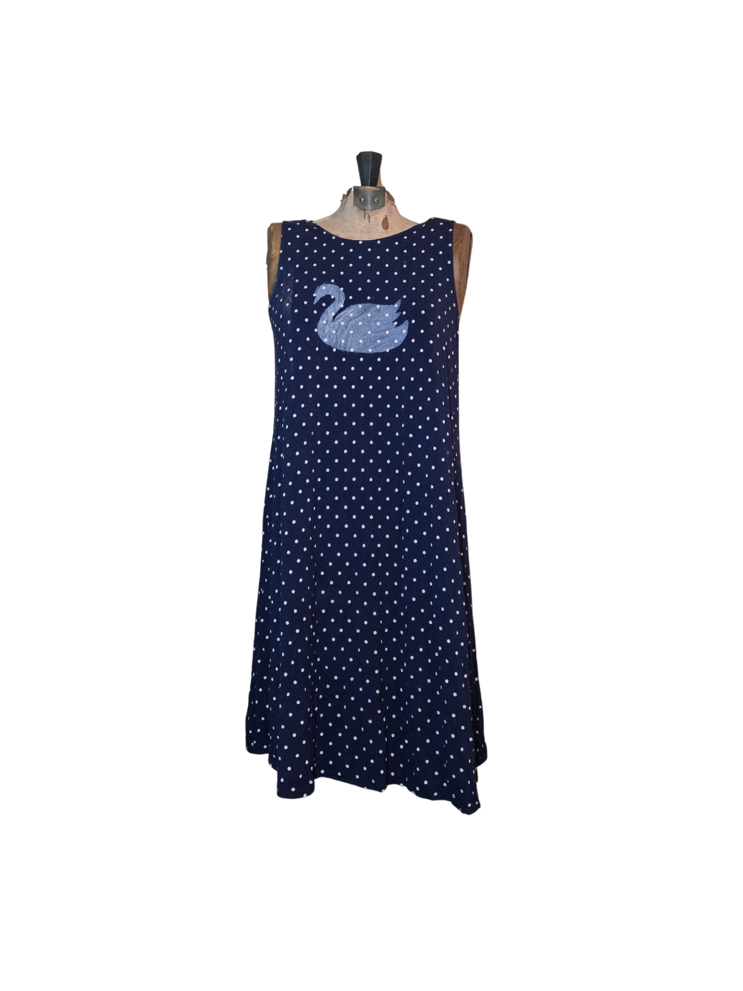 navy blue polka dot swan dress