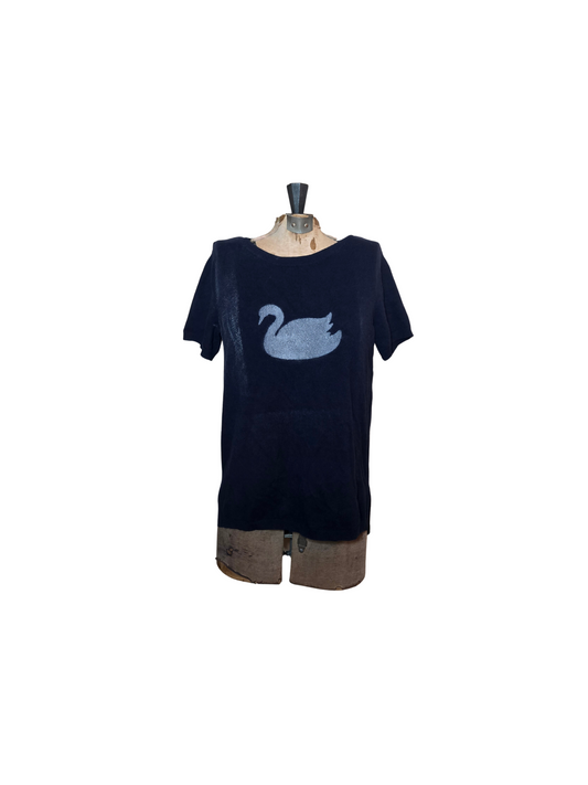 navy blue and white swan shirt