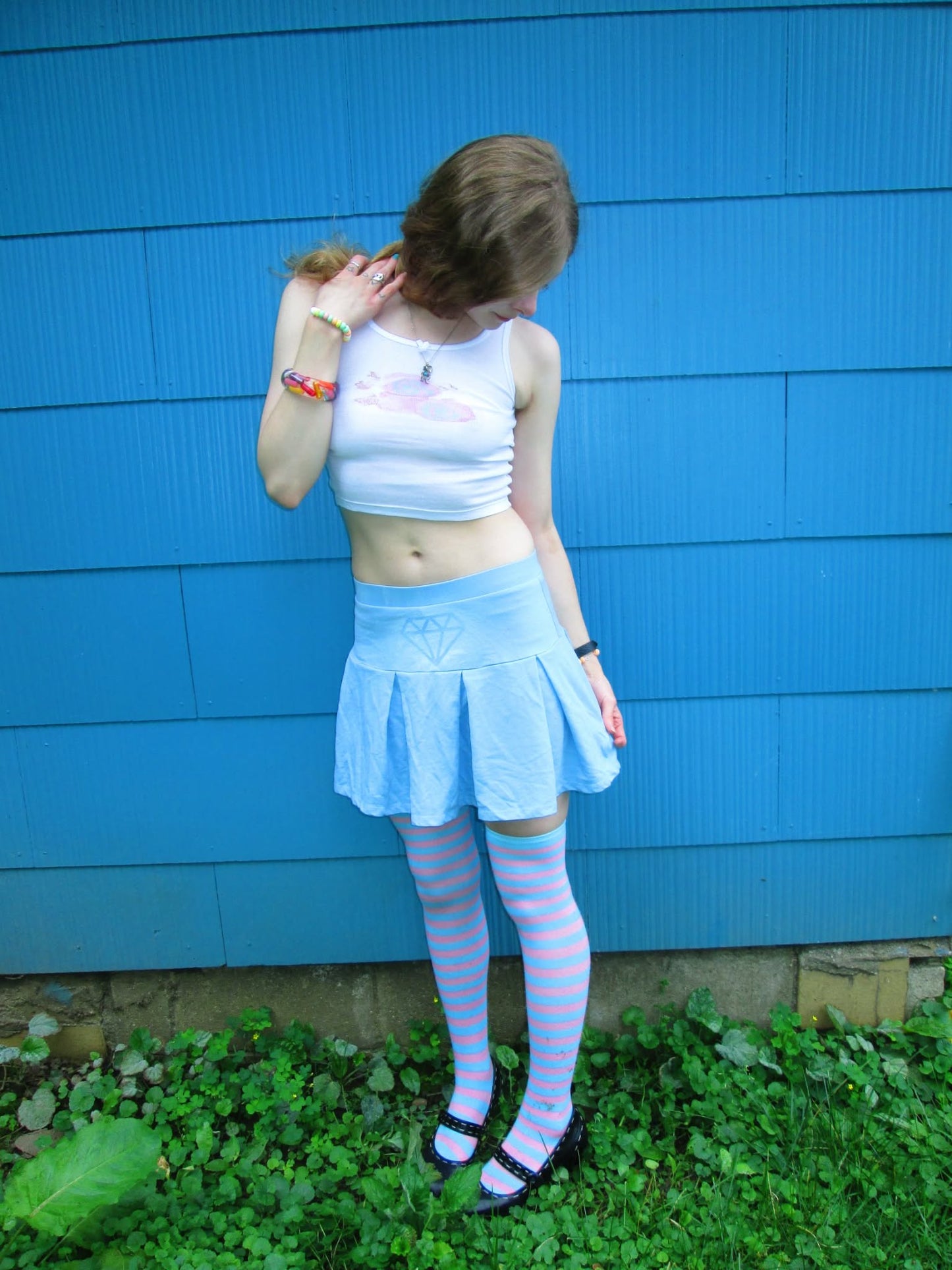 pastel blue diamond skirt
