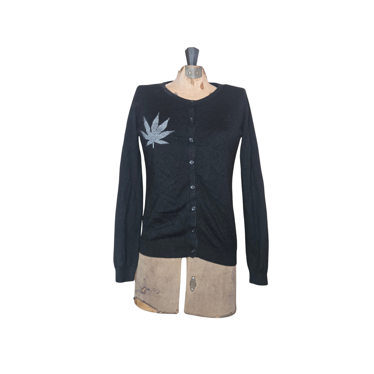 silver weed leaf cardigan
