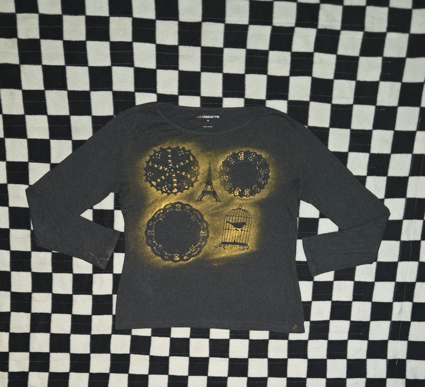 grey and gold collage top