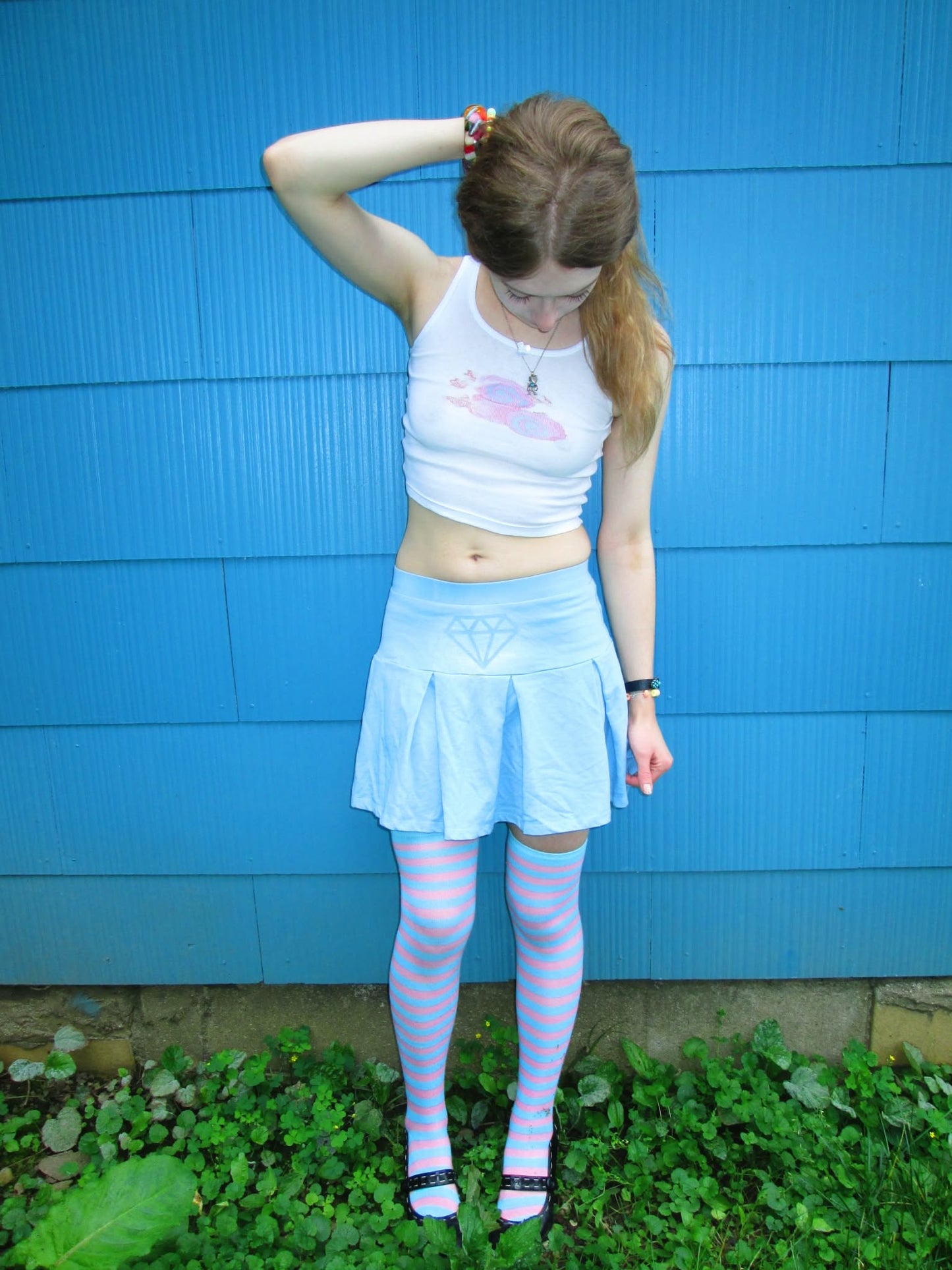 pastel blue diamond skirt