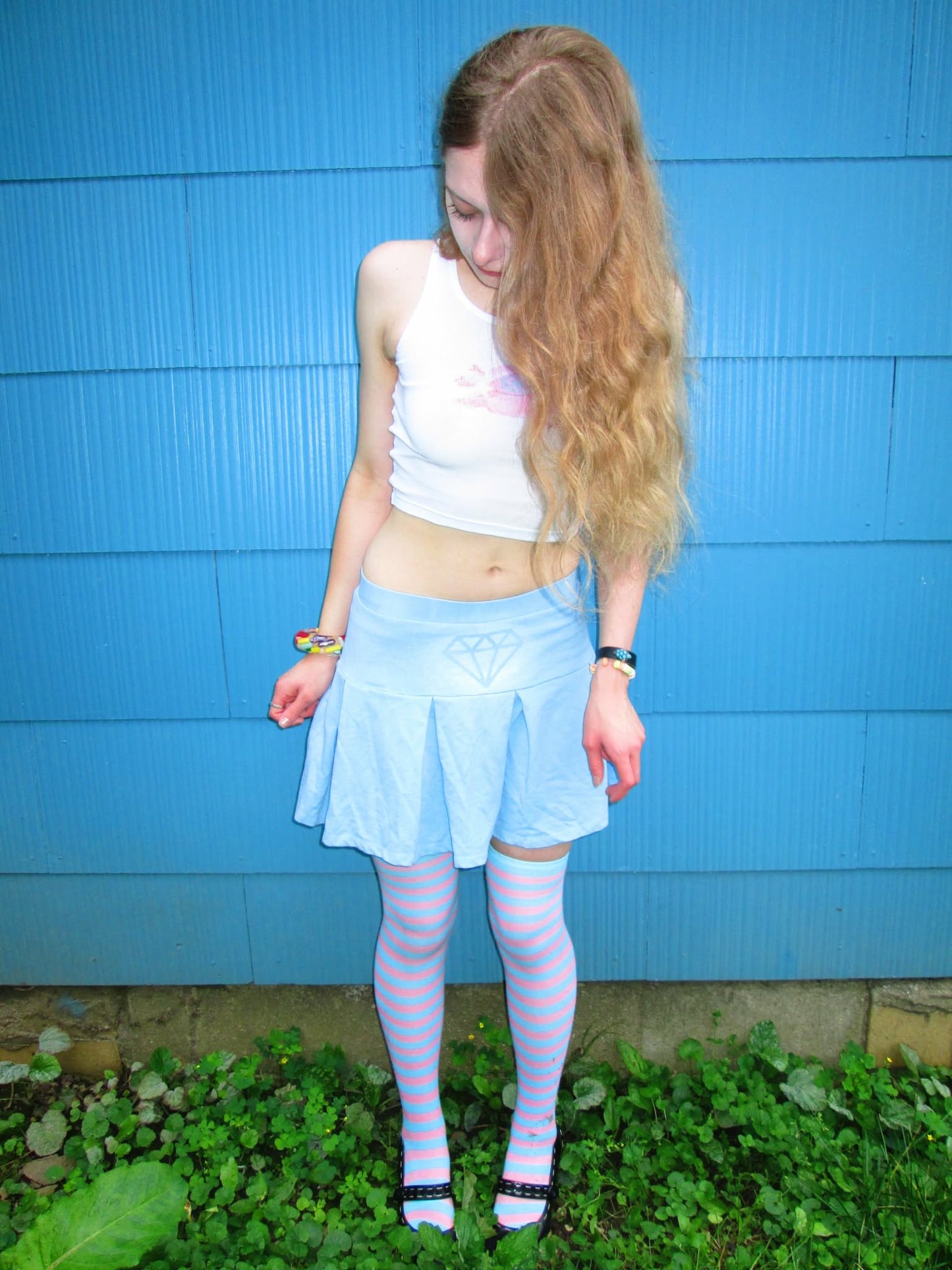 pastel blue diamond skirt