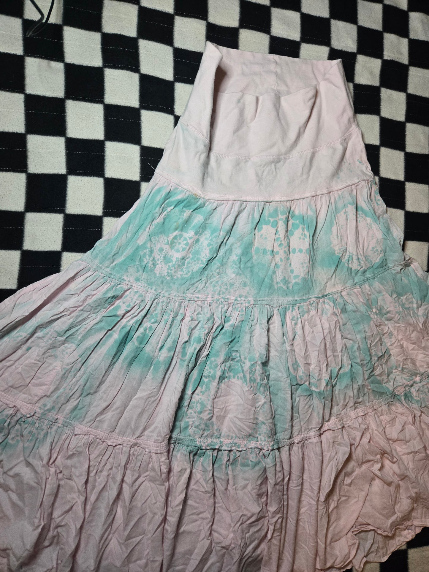 pink and blue doily skirt