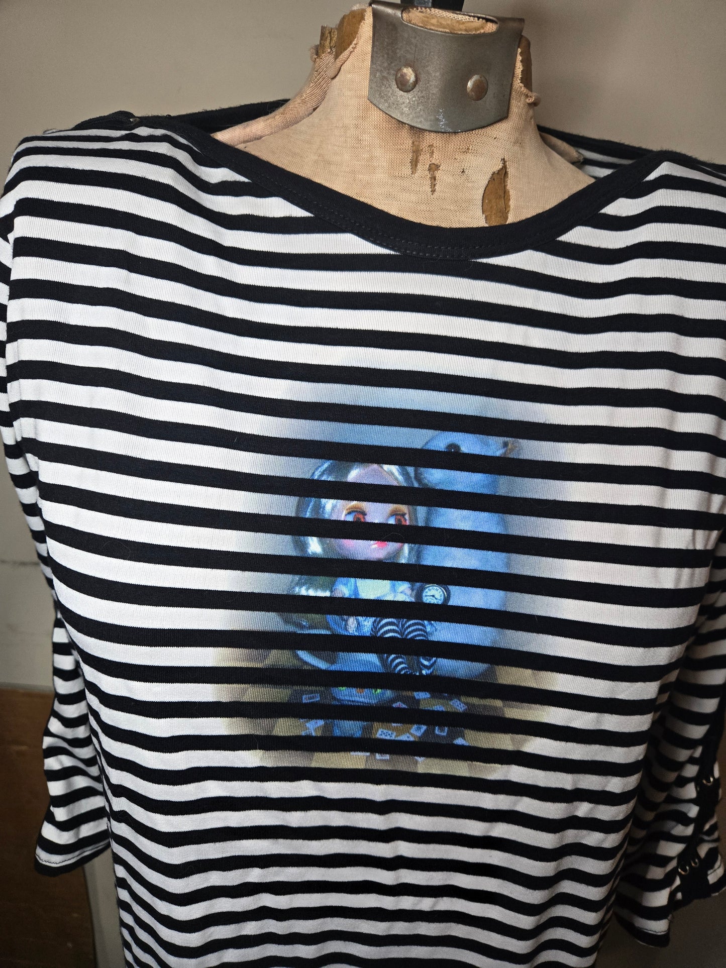 black and white striped alice top