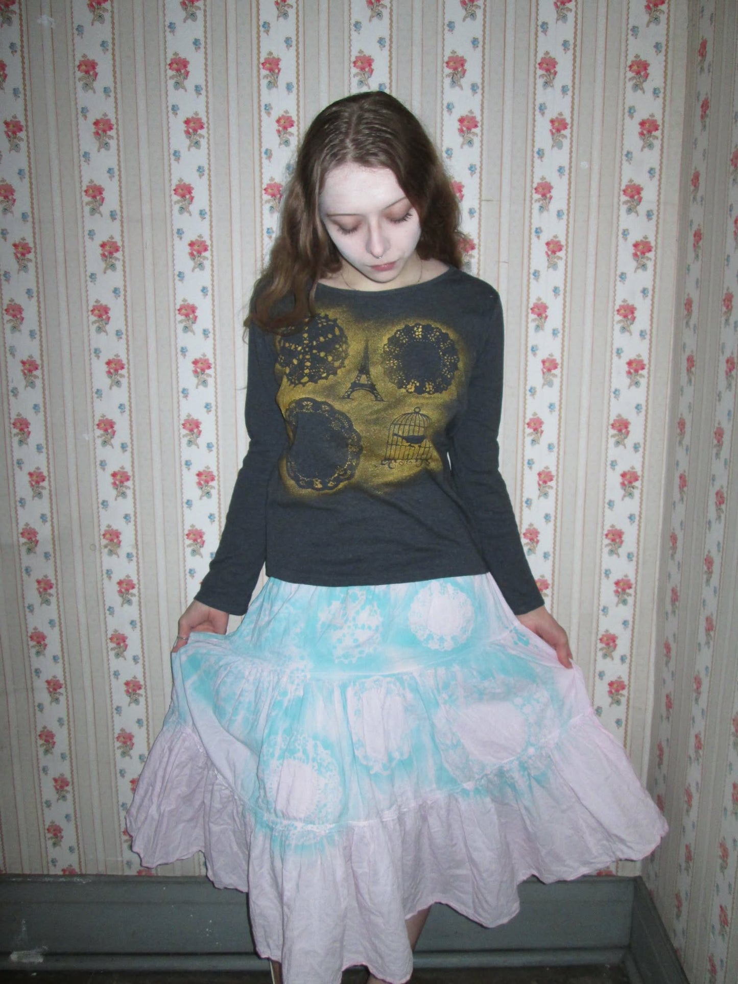 pink and blue doily skirt