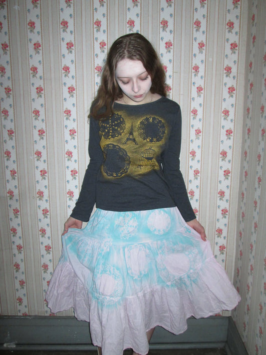 pink and blue doily skirt
