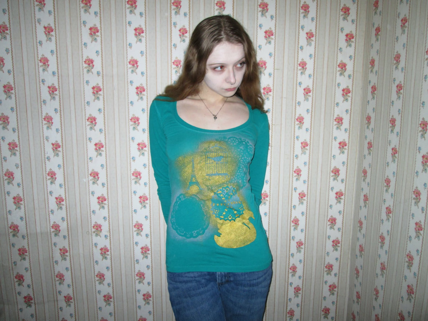 jade green collage top