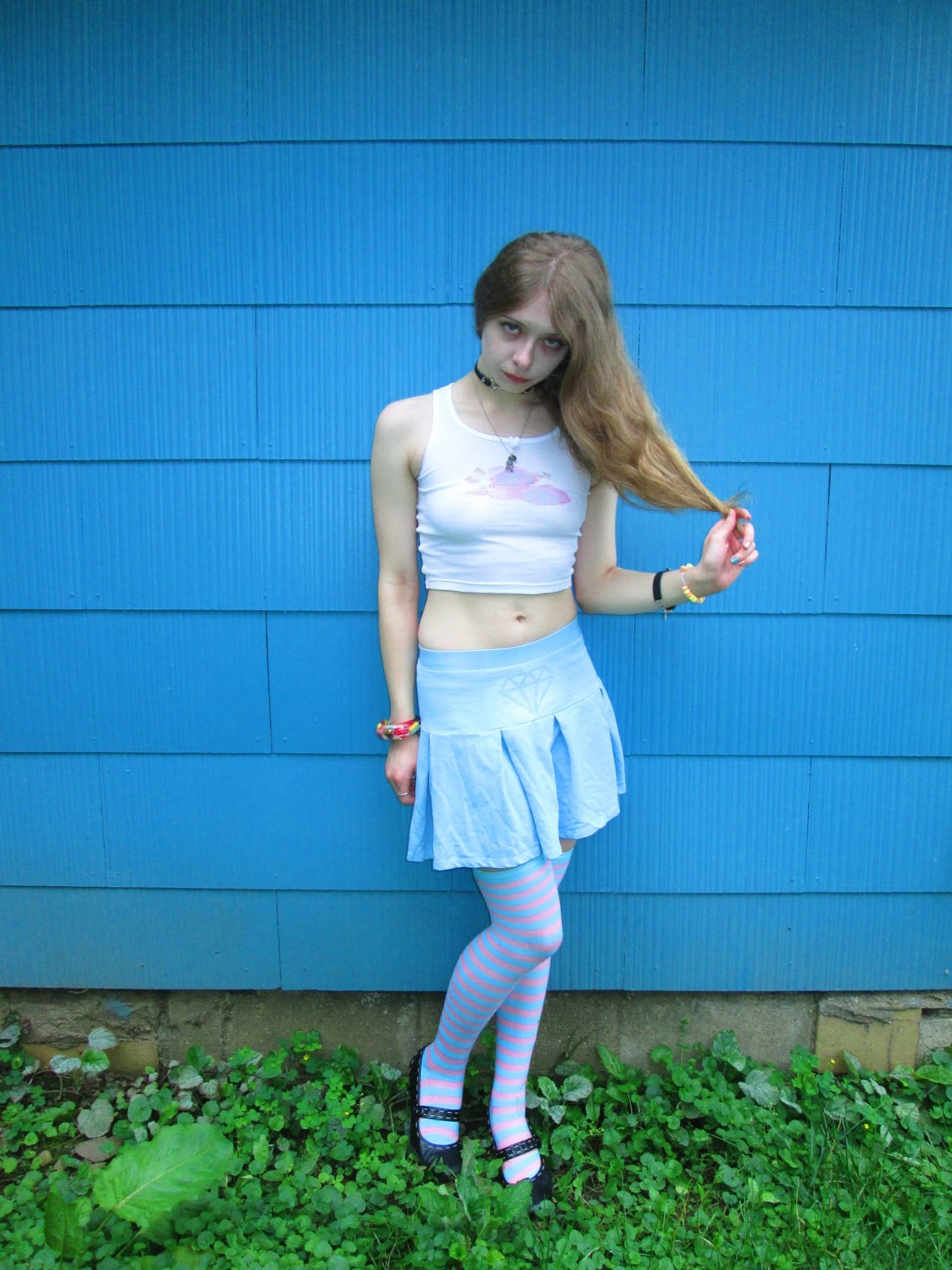 pastel blue diamond skirt