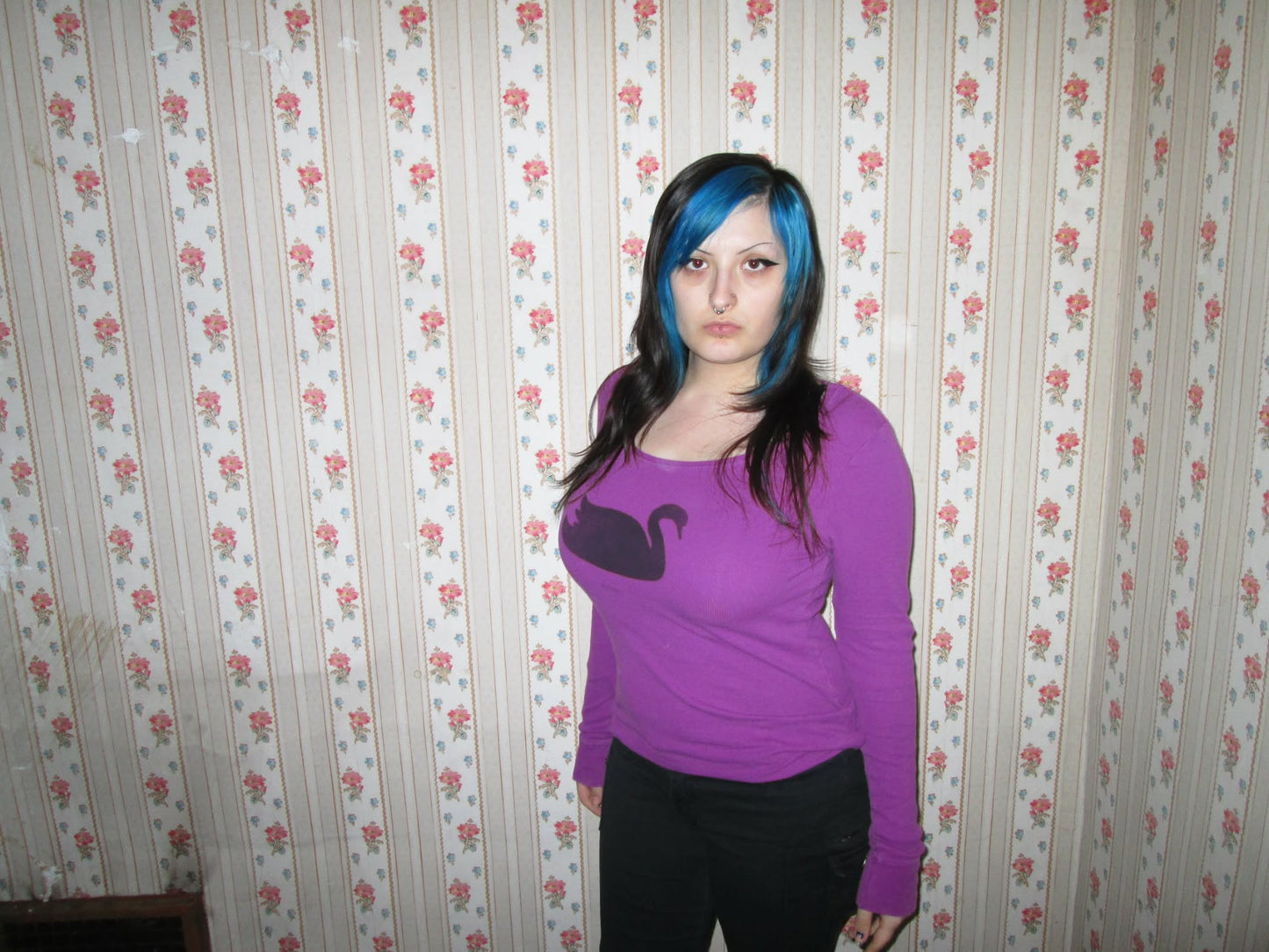 purple and black swan top