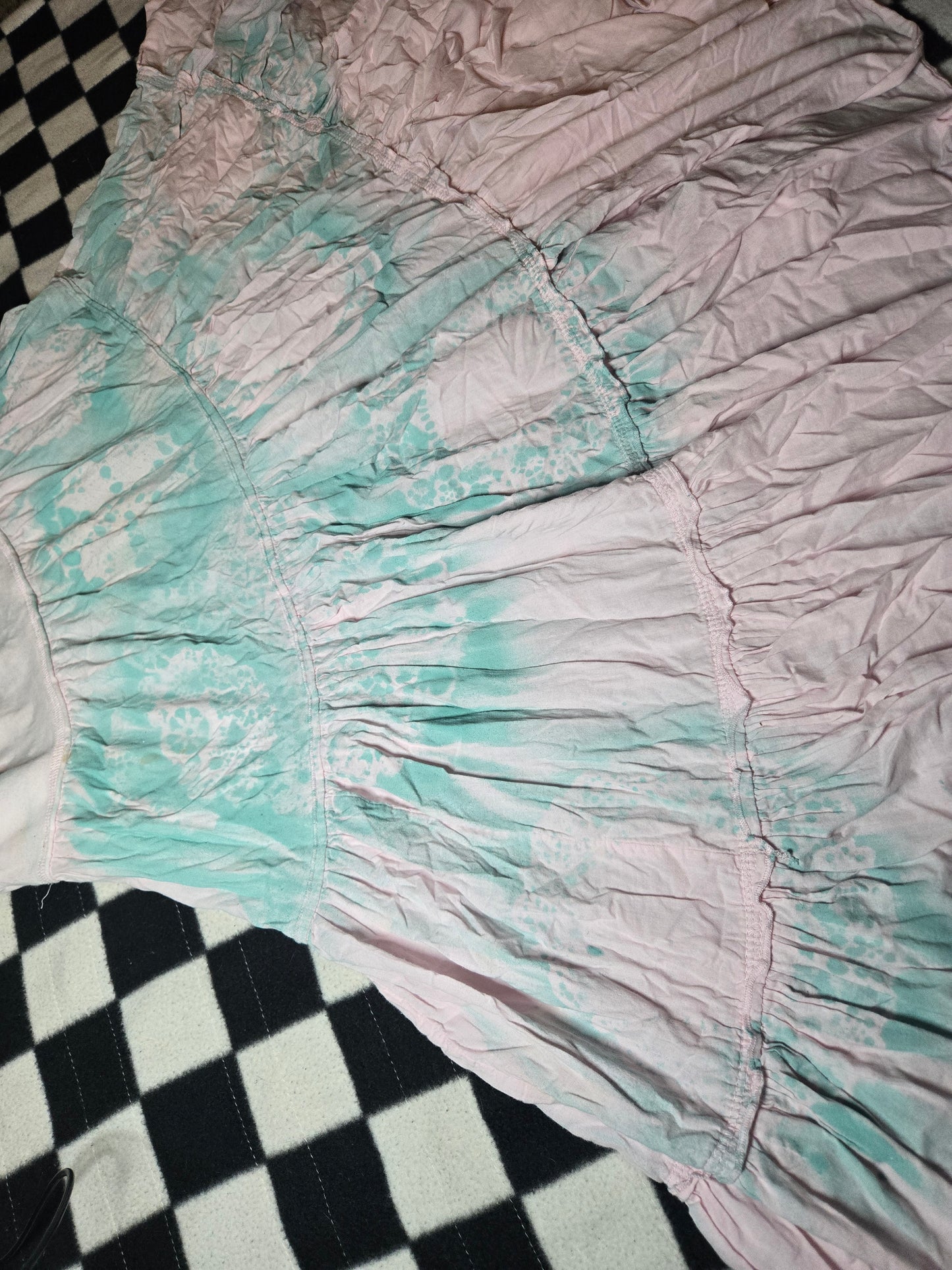 pink and blue doily skirt