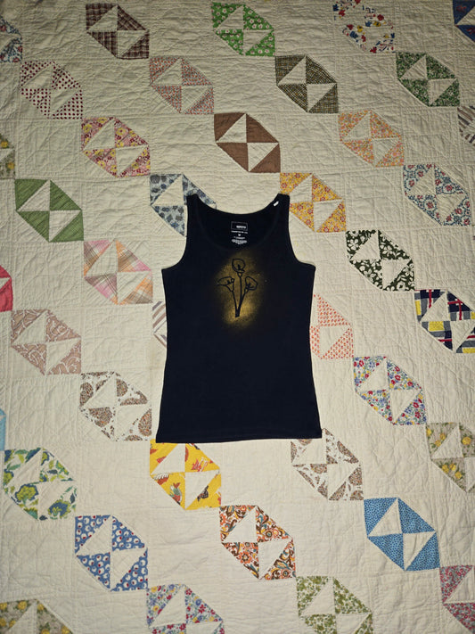 navy and gold calla lily tank