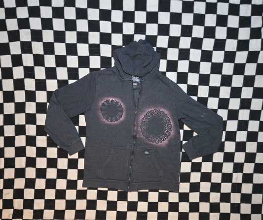 grey and pink doily jacket