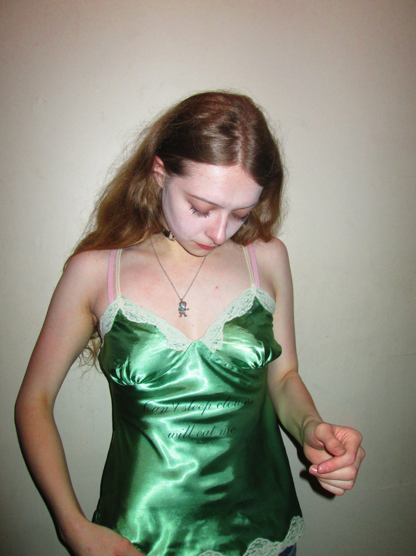 "can't sleep clowns will eat me" green lingerie tank