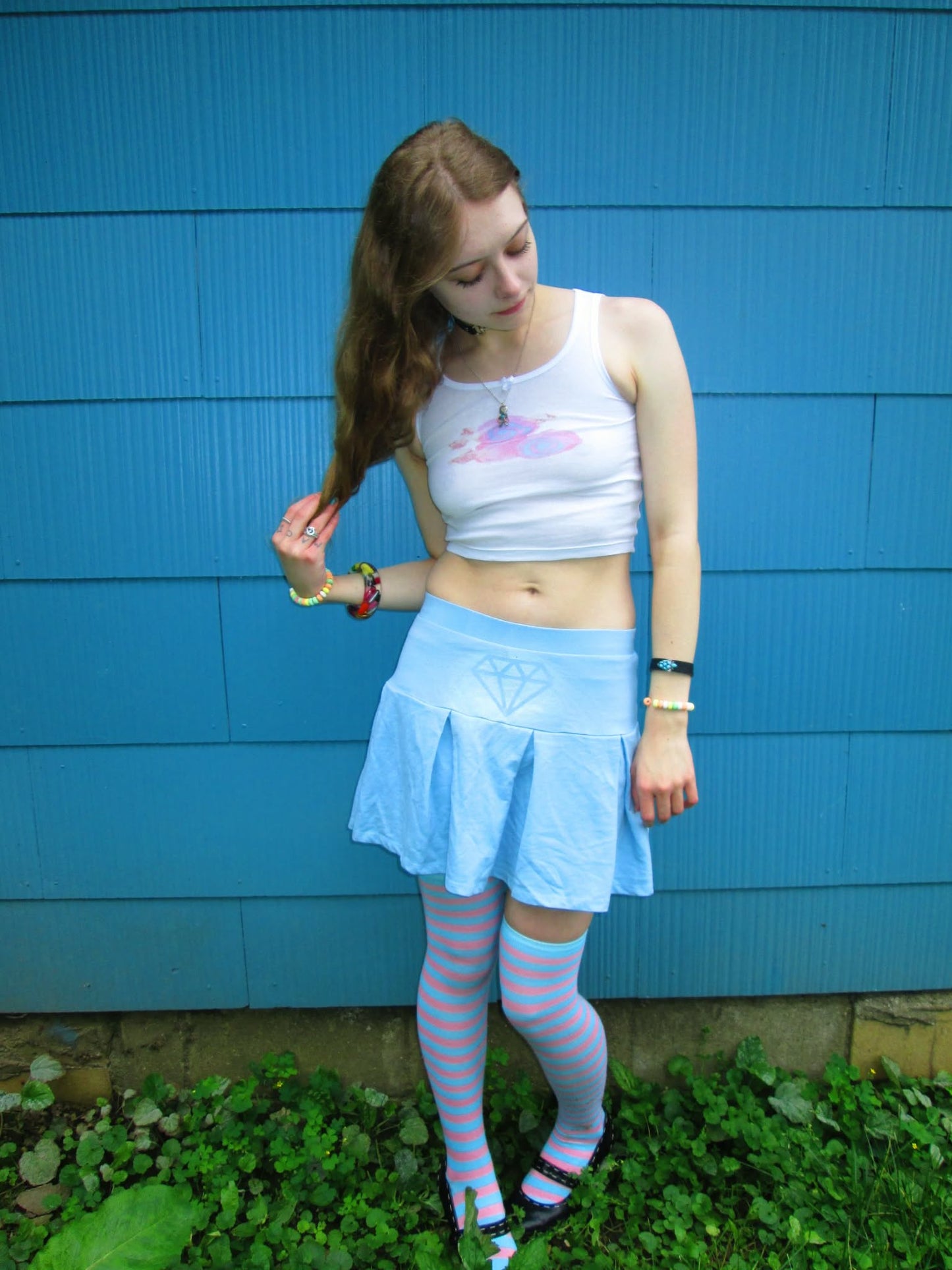 pastel blue diamond skirt