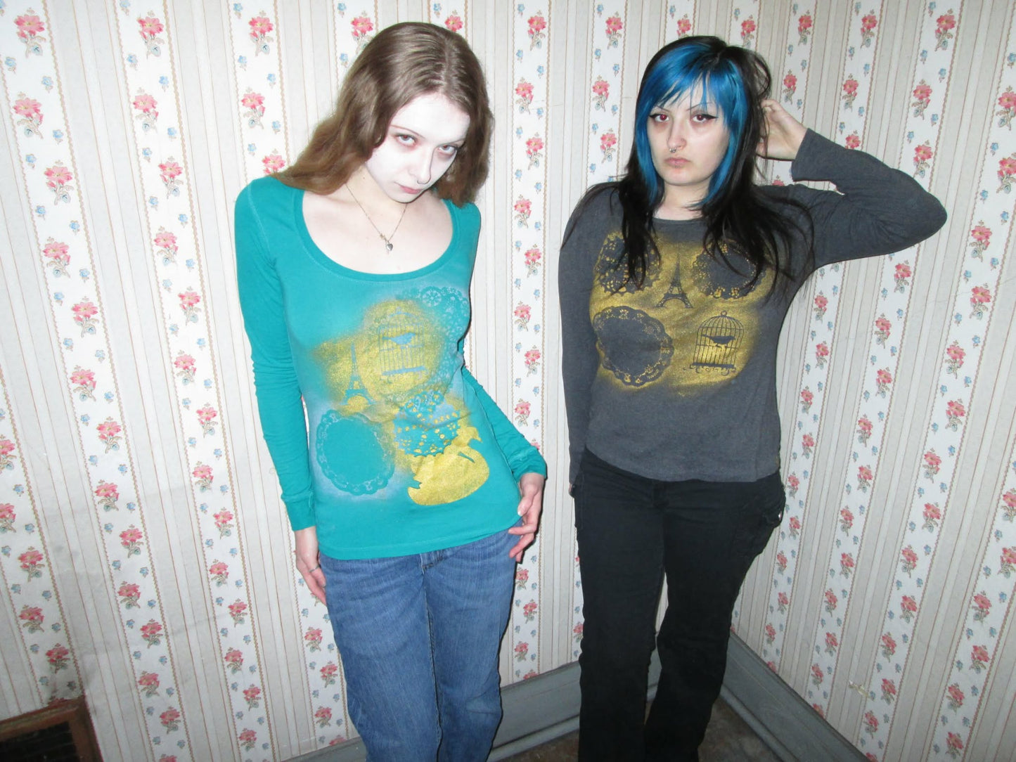 grey and gold collage top