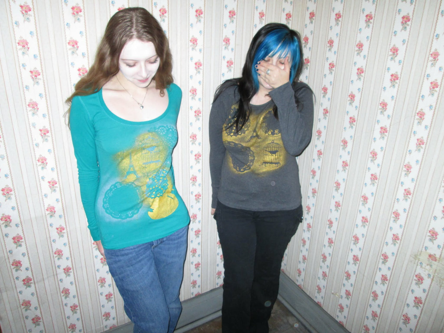 grey and gold collage top