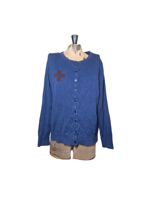 blue and red nurse cardigan