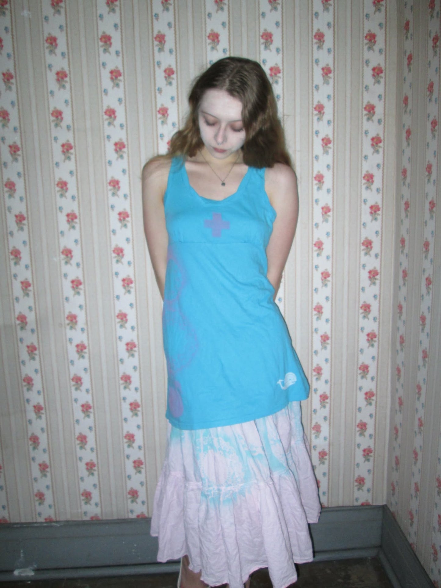 blue and pink collage tunic