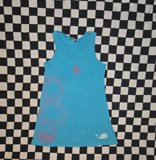 blue and pink collage tunic