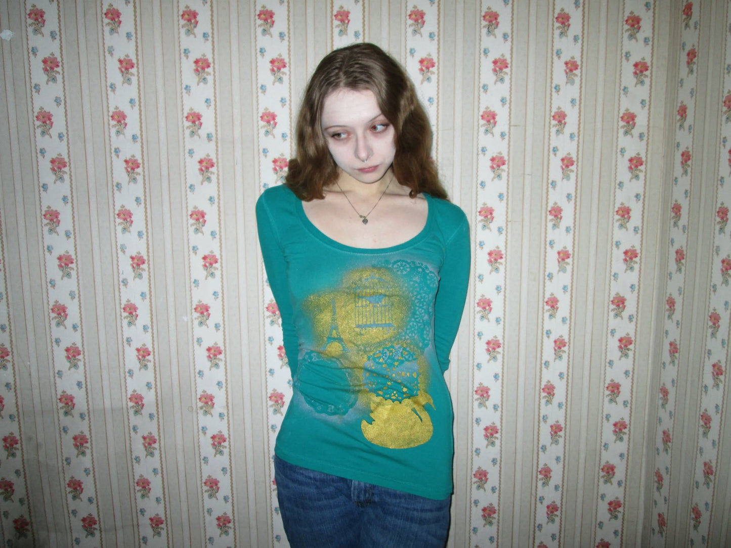 jade green collage top